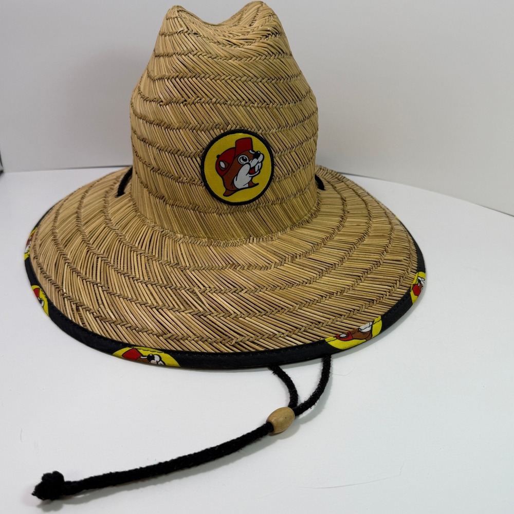 Buc-ee's Straw Lifeguard Sun Hat Wide Brim Beaver Logo Tan Adjustable Buccees